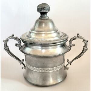 Vintage Antique Tin Sugar Trinket Bowl Pewter Fein Zinn Germany Austria 95%